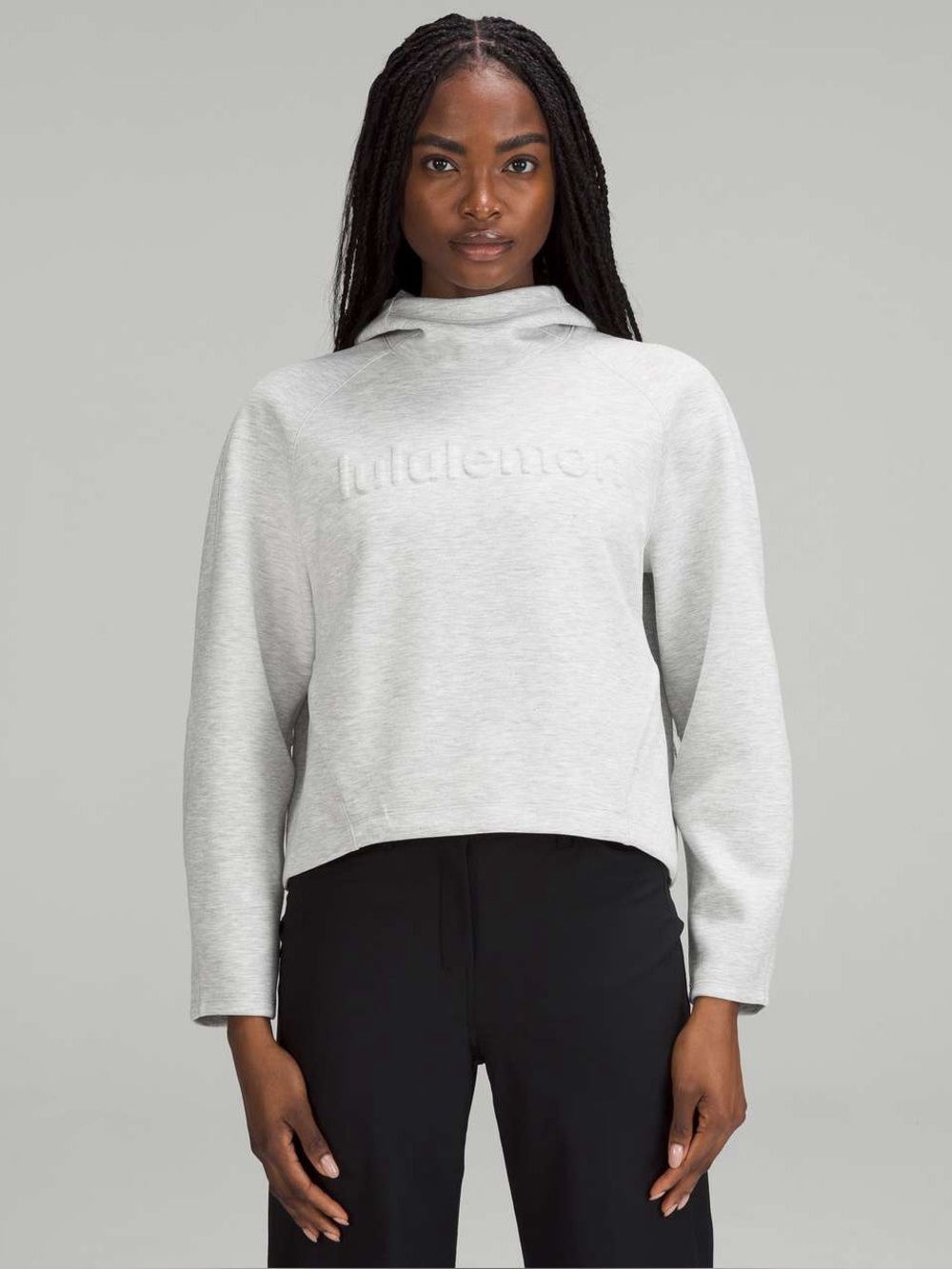 Lululemon Sz. 6 Airwrap Hoodie Emboss Wordmark Gray Boxy Stretch Pullover W3GO4S